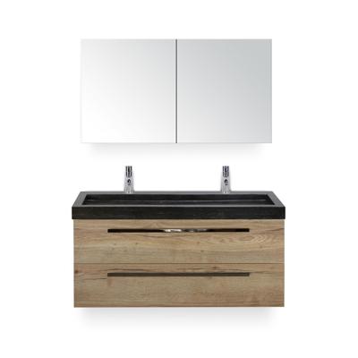 Seville Badmeubelset 120 cm - 2 laden Natuur Eiken - Wastafel Lucca Enkel - met Spiegel - Variant 2