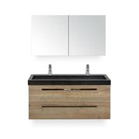 Seville Badmeubelset 120 cm - 2 laden Natuur Eiken - Wastafel Lucca Enkel - met Spiegel - Variant 2 - thumbnail