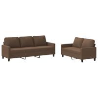2-delige Loungeset met kussens stof bruin - thumbnail