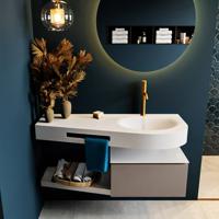 MONDIAZ RIVA 120cm badmeubel onderkast / planchet kleur Smoke met 1 lade. Wastafel DULCET rechts 1 kraangat kleur Talc. - thumbnail