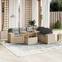 7-delige Loungeset met kussens poly rattan beige - thumbnail