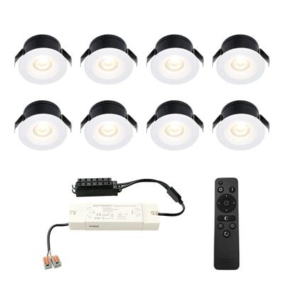 Set van 8 Cadiz LED Mini Inbouwspots met Trafo - 12 Volt 3 Watt 200 lumen - Dimbaar - Plat 26mm (Lage inbouwdiepte) - 2700K - IP44 waterdicht - Wit - Veranda spotjes - overkapping spotjes