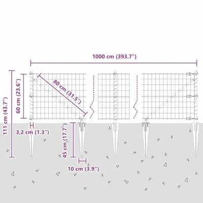 VidaXL Hek met paal grijs 0,6 x 10 m staal en pvc