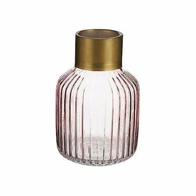 Vaas Strepen Roze Gouden Glas 12 x 18 x 12 cm (6 Stuks)