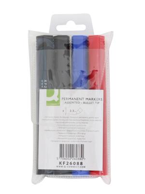 Q-CONNECT permanente marker, 2-3 mm, ronde punt, geassorteerde kleuren, etui van 4 stuks Q-CONNECT permanente marker, 2-3 mm, ronde punt, geassorteerde kleuren, etui van 4 stuks