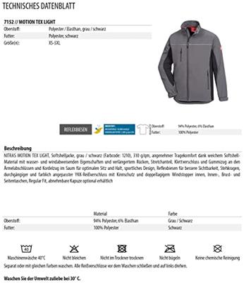 NITRAS SAFETY Nitras softshelljas "motion tex light" softshell jacket gr. xl motion tex light gray/sw - thumbnail