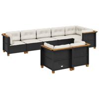 8-delige Loungeset met kussens poly rattan zwart - thumbnail