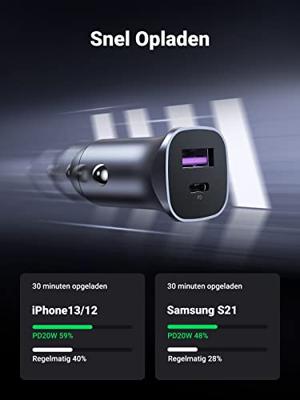 Autolader - UGREEN - 1 USB-C + 1 USB-A - 30W - Grijs