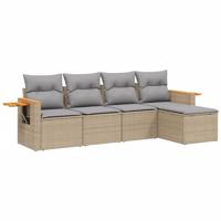 5-delige Loungeset met kussens poly rattan beige - thumbnail