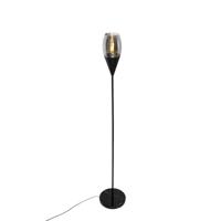 QAZQA Moderne vloerlamp zwart met smoke glas - Drop - thumbnail
