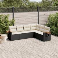 6-delige Loungeset met kussens poly rattan zwart - thumbnail