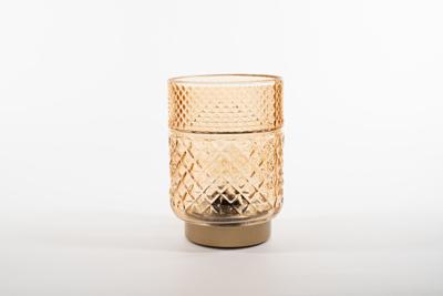 lantern Glass 12 x 17,5 cm Amber With Golden Base Led Bulb Anna's Collection - Annas collection