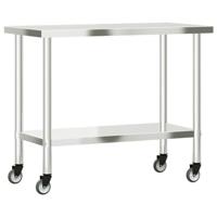 VidaXL Keukenwerktafel met wielen 110x55x85 cm roestvrij staal - thumbnail