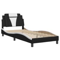 Bedframe met hoofdbord kunstleer zwart en wit 100x200 cm - thumbnail