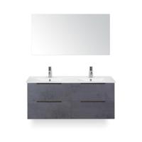Seville Badmeubelset 120 cm - 4 laden Beton Antrac Edge - Wastafel Enjoy Dubbel - met Spiegel - thumbnail