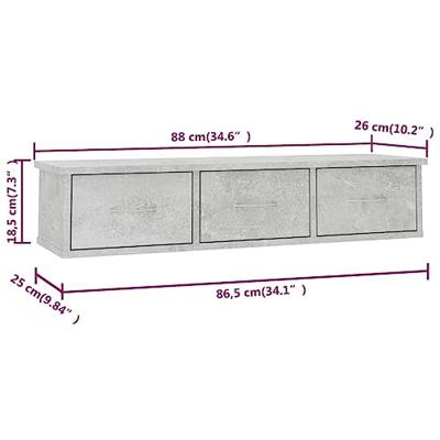 VidaXL Wandschap met lades 88x26x18,5 cm bewerkt hout betongrijs VidaXL Wandschap met lades 88x26x18,5 cm bewerkt hout betongrijs