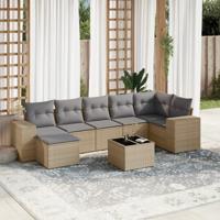 8-delige Loungeset met kussens poly rattan beige - thumbnail