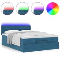Ottoman bed met matras en LED's 140x200cm fluweel donkerblauw - thumbnail
