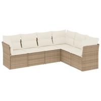 6-delige Loungeset met kussens poly rattan beige - thumbnail