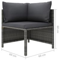 3-delige Loungeset met kussens poly rattan grijs - thumbnail