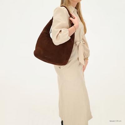 Hide & stitches brazos suède schoudertas-Dark Brown