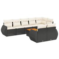 9-delige Loungeset met kussens poly rattan zwart - thumbnail