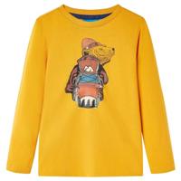 Kindershirt met lange mouwen berenprint 104 okerkleurig - thumbnail