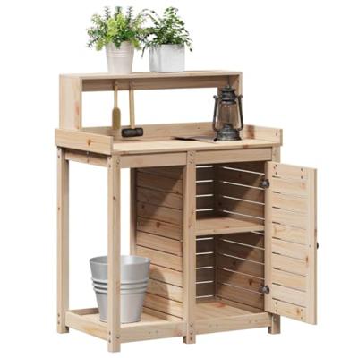 VidaXL Oppottafel met schappen 82,5x50x109,5 cm massief grenenhout