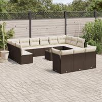 14-delige Loungeset met kussens poly rattan bruin - thumbnail