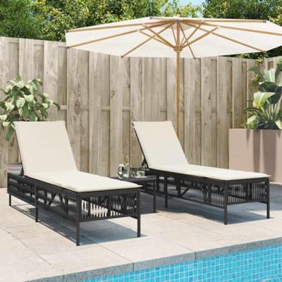 Ligbedden 2 st met tafel poly rattan zwart Ligbedden 2 st met tafel poly rattan zwart