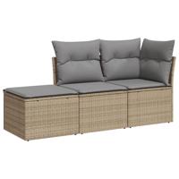 3-delige Loungeset met kussens poly rattan beige - thumbnail