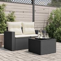 Tuintafel met glazen blad 55x55x37 cm poly rattan zwart - thumbnail