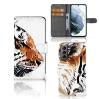 Hoesje Samsung Galaxy S21 FE Watercolor Tiger | Portemonnee hoesje - thumbnail