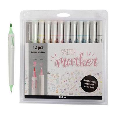 Creativ Company Tekenstiften, lijndikte 1+2-5 mm, pastelkleuren, 12 stuk/ 1 doos Creativ Company Tekenstiften, lijndikte 1+2-5 mm, pastelkleuren, 12 stuk/ 1 doos