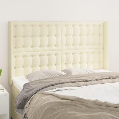 Hoofdbord met randen 147x16x118/128 cm kunstleer crèmekleurig