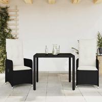 3-delige Bistroset met kussens poly rattan zwart - thumbnail