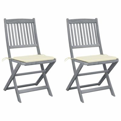 VidaXL Set van 2 klapstoelen met kussens, gemaakt van massief acaciahout.