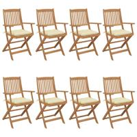 Tuinstoelen 8 st inklapbaar met kussens massief acaciahout - thumbnail