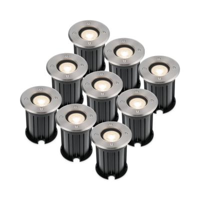 Set van 9 Maisy LED Grondspot - Dimbaar - Rond - Ø12cm - GU10 - 4 Watt 345 Lumen - 4000K neutraal wit - RVS - IP67 waterdicht - Tuinspot - Oprit
