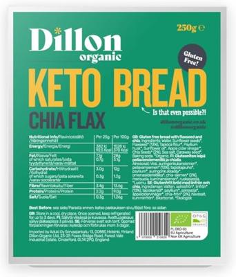 Dillon Organic Keto brood chia flax glutenvrij bio demeter 250 Gram