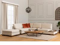 Hoekbank TUZLA met longchair links beige stof - thumbnail
