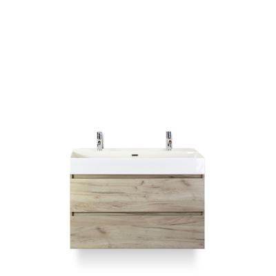 Maxx XL Badmeubelset 100 cm - Craft Oak - Wastafel Kube 2 kraangaten