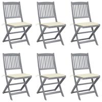 Tuinstoelen 6 st inklapbaar met kussens massief acaciahout - thumbnail