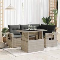 5-delige Loungeset met kussens poly rattan lichtgrijs - thumbnail