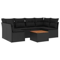 7-delige Loungeset met kussens poly rattan zwart - thumbnail