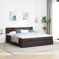 Ottoman bed met matrassen 180x200cm stof donkerbruin - thumbnail