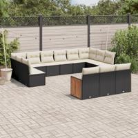13-delige Loungeset met kussens poly rattan zwart - thumbnail