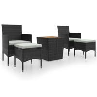 5-delige Bistroset poly rattan en massief acaciahout zwart - thumbnail