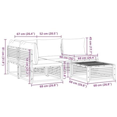 5-delige Loungeset met kussens massief acaciahout