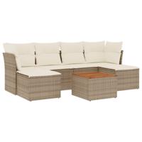 7-delige Loungeset met kussens poly rattan beige - thumbnail